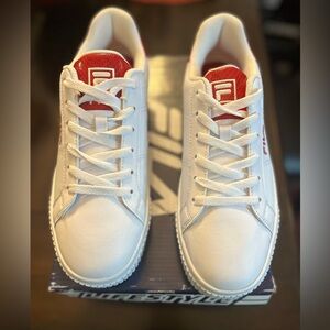 NEW…Women’s FILA Sneakers. Size 10. Color: White and Red.